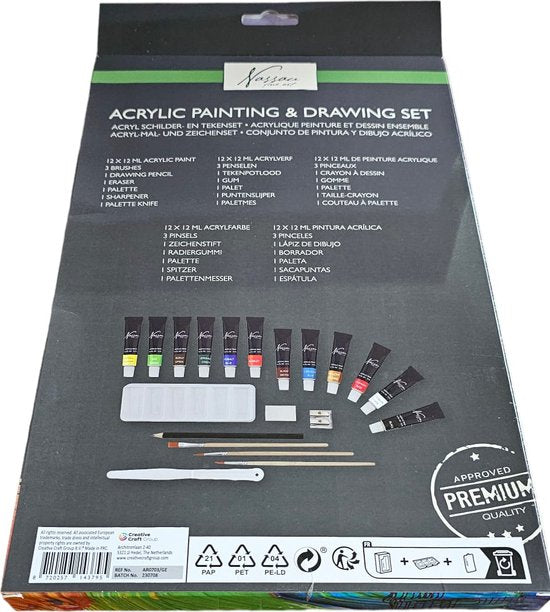 Nassau Fine Art - Leren Schilderen - Schilder Set - Volwassenen - Kinderen - Hobby - Inclusief Verf - Inclusief Kwasten - Canvas Bedrukt - Schildersezel - Moederdag - Vaderdag - Hobby - Professional - Verjaardag