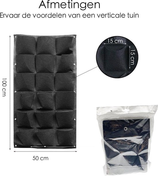 Verticale tuin met 18 Plantenzakken voor Buiten en Binnen - Hangende Plantenzak - 100 cm x 50 cm - Hangende Moestuin - Plantenwand - Verticale Tuin - Plantenzakken voor 18 planten - Plantenmuur
