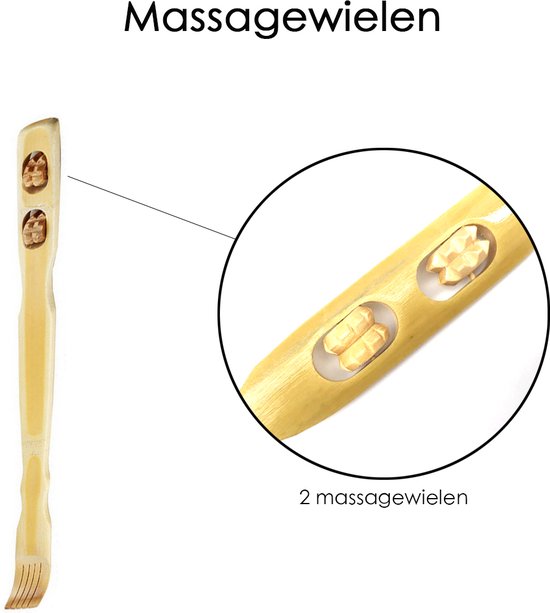 Ruggenkrabber - Houten rugkrabber - 47 cm lang met massagewieltjes - Rugmassage
