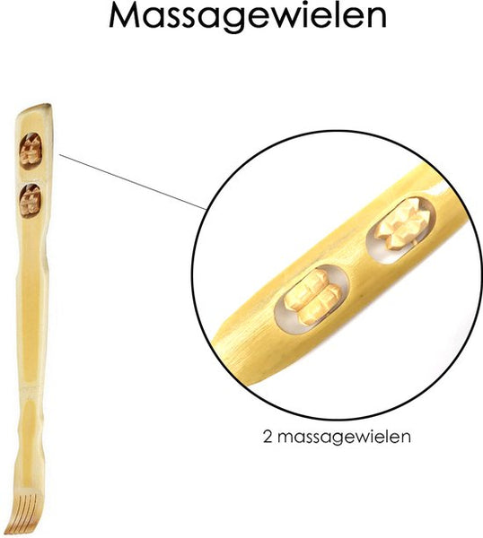 Ruggenkrabber - Houten rugkrabber - 47 cm lang met massagewieltjes - Rugmassage
