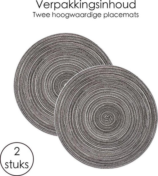 Placemat - 2 stuks - Placemat Rond - 38 cm - Placemats Rond Gevlochten - Tafelonderzetter - Tafel onderleggers - Onderleggers placemat