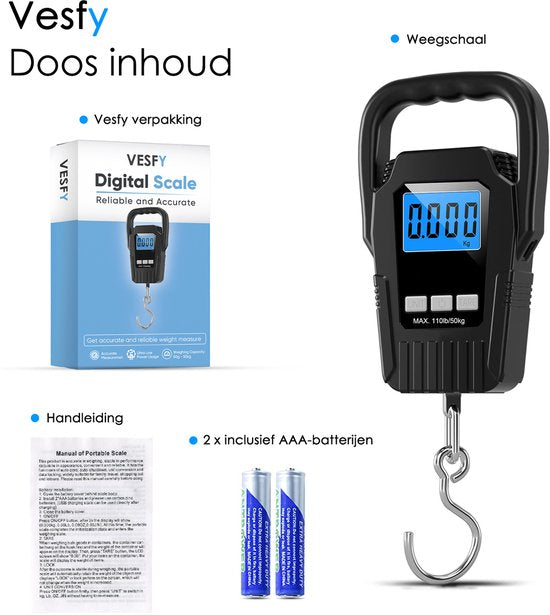 Kofferweegschaal Met Weeghaak - Tot 50 Kg - Incl. Batterij - Keukenweegschaal Digitaal - Weegschaal - Hangweegschaal