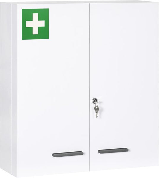 4goodz Medicijnkastje 2 deurs EHBO-kastje met slot RVS 18x55x60 cm - Wit