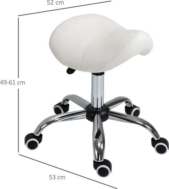 Ergonomische Zadelkruk Kunstleer Amazonekruk in Hoogte Verstelbaar 49-61 cm - Wit