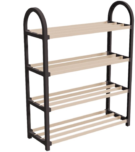Fixwood Schoenenrek 4 Lagen – Zwart - Ruimtebesparend Schoenenkast – Modern Design – Voor 12+ Paar Schoenen – Opbergsysteem Schoenenrek Hal, Slaapkamer of Woonkamer