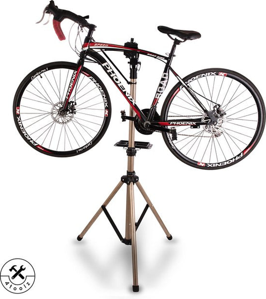 4toolz® Fiets Reparatiestandaard PRO – Aluminium – 360° Draaibaar - Met Gereedschapsbakje