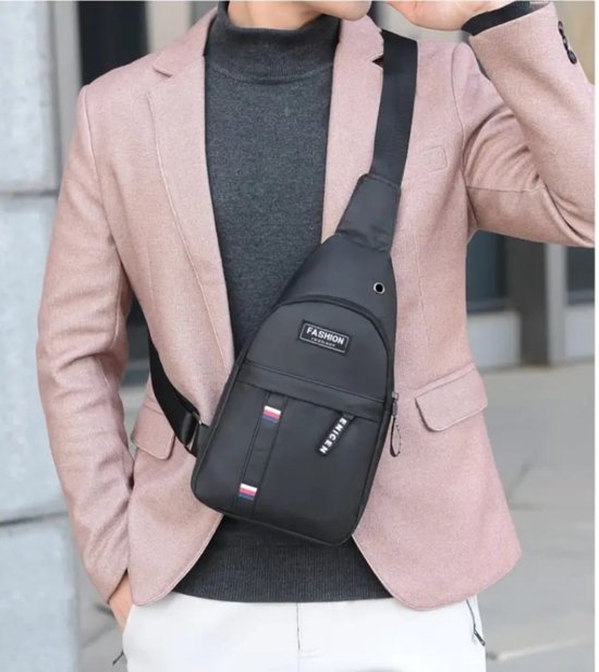 Sasemy - Borsttas Sling Bag Voor Heren - Sling Bag - 2 rits-vakken - Dames - Heren - Zwart #3 - 30 x 16 x 6 - Slingbag - Sbag - Schoudertas - Rugzak - Crossbody bag - Vaderdag Cadeau - Verjaardag Cadeau - Sinterklaas Cadeau - Kerst Cadeau