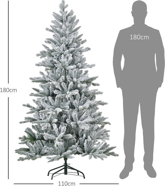 Homcom Kerstboom 180 cm met Sneeuw - Metalen standaard - Wit