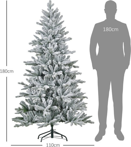 Homcom Kerstboom 180 cm met Sneeuw - Metalen standaard - Wit