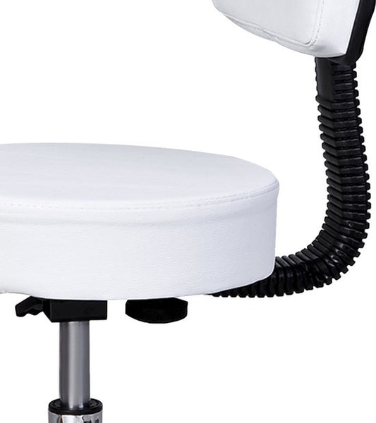 Ergonomische Rolkruk met Rugleuning in Hoogte Verstelbaar - Wit