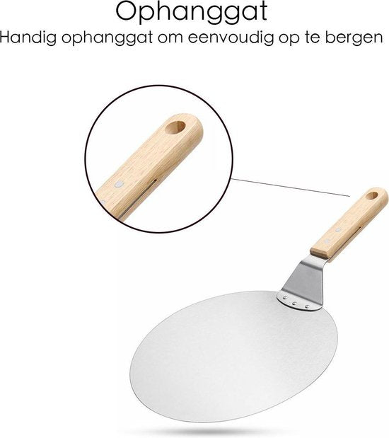 Pizzaschep - Pizzaschep RVS Rond voor BBQ of Oven - Houten Handvat 30cm Pizzaschep - Pizzaspatel - Taartschep -Spatel - Cadeau voor Pizzaliefhebber -