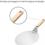 Pizzaschep - Pizzaschep RVS Rond voor BBQ of Oven - Houten Handvat 30cm Pizzaschep - Pizzaspatel - Taartschep -Spatel - Cadeau voor Pizzaliefhebber -