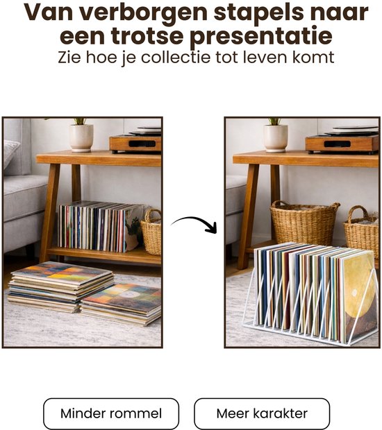 LP Opbergsysteem - Wit - Elpee Opbergrek - Platenrek van Metaal - Opbergrek LP - Vinyl OpbergSysteem - 50 tot 60 Platen - Bordenstandaard - Boekenstandaard