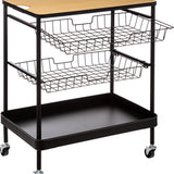 Serveerwagen met 3 opbergvakken en plateau 40x60x79 cm - Zwart