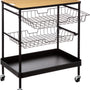 Serveerwagen met 3 opbergvakken en plateau 40x60x79 cm - Zwart