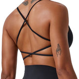 SparkNine Vivavee sport-bh - stijlvolle bra - gedraaide knoop - kruislingsbandjes - S - zwart - V-hals - medium ondersteuning - verwijderbare vulling