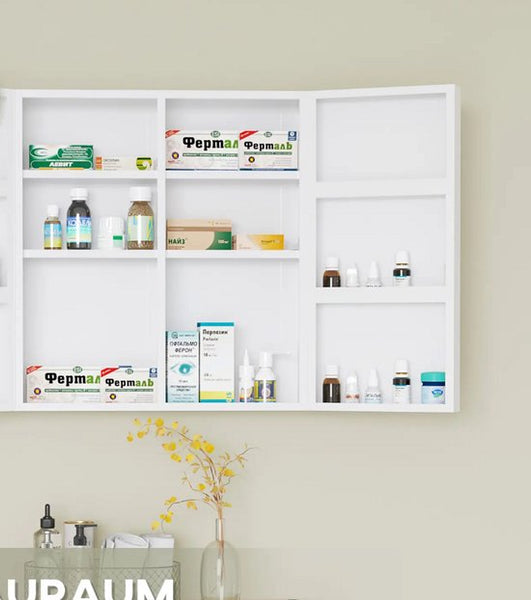 4goodz Medicijnkastje 2 deurs EHBO-kastje met slot RVS 18x55x60 cm - Wit