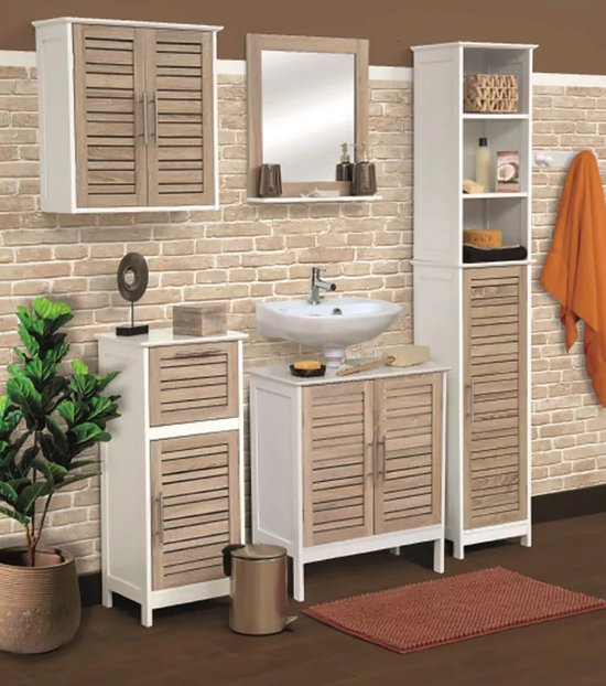 4goodz Wandkast Badkamer MDF Stockholm 52x22x55cm - wit/bruin