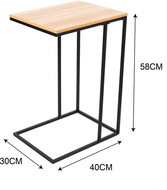 Bijzettafel Industrieel – Laptoptafel Bank – C-vorm Tafel – Smalle Bijzettafel – Houtlook Blad – Metaal Frame – Voor Woonkamer en Slaapkamer