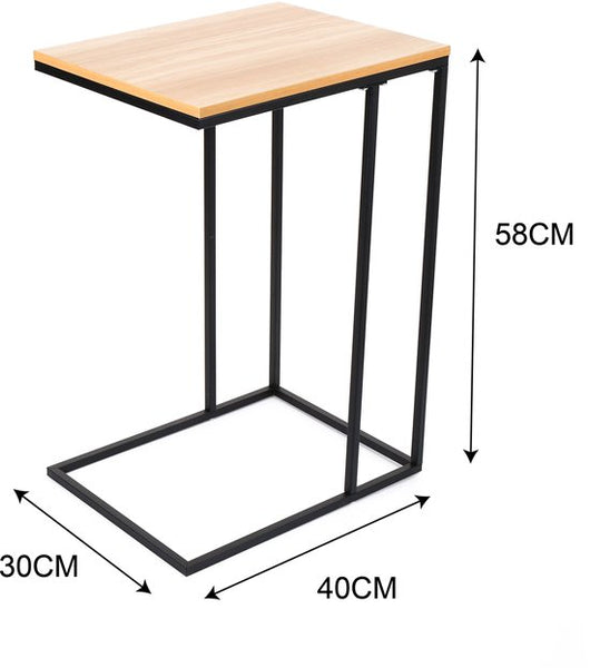 Bijzettafel Industrieel – Laptoptafel Bank – C-vorm Tafel – Smalle Bijzettafel – Houtlook Blad – Metaal Frame – Voor Woonkamer en Slaapkamer