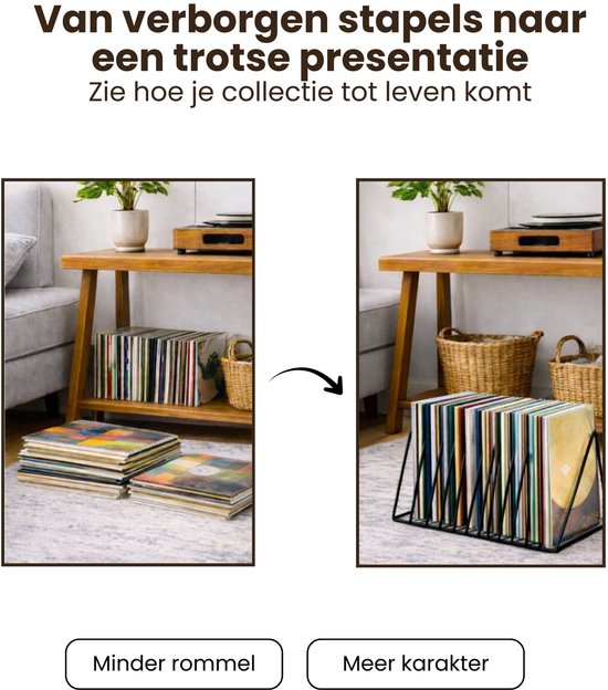 LP Opbergsysteem - Zwart - Elpee Opbergrek - Platenrek van Metaal - Opbergrek LP - Vinyl OpbergSysteem - 50 tot 60 Platen - Bordenstandaard - Boekenstandaard