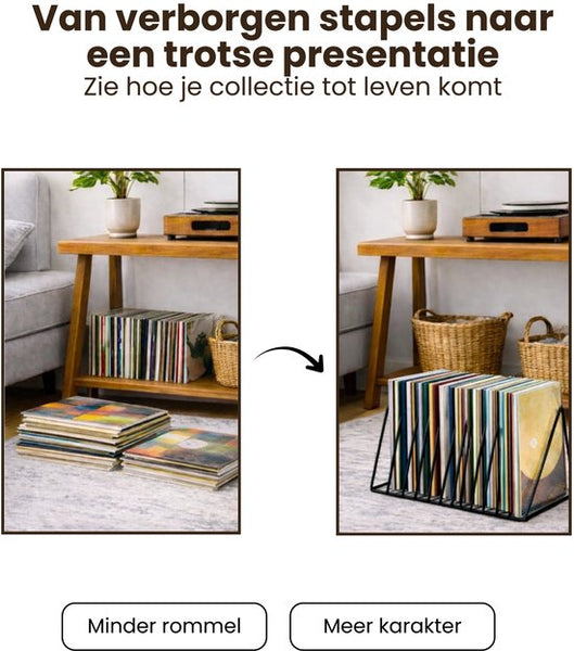 LP Opbergsysteem - Zwart - Elpee Opbergrek - Platenrek van Metaal - Opbergrek LP - Vinyl OpbergSysteem - 50 tot 60 Platen - Bordenstandaard - Boekenstandaard