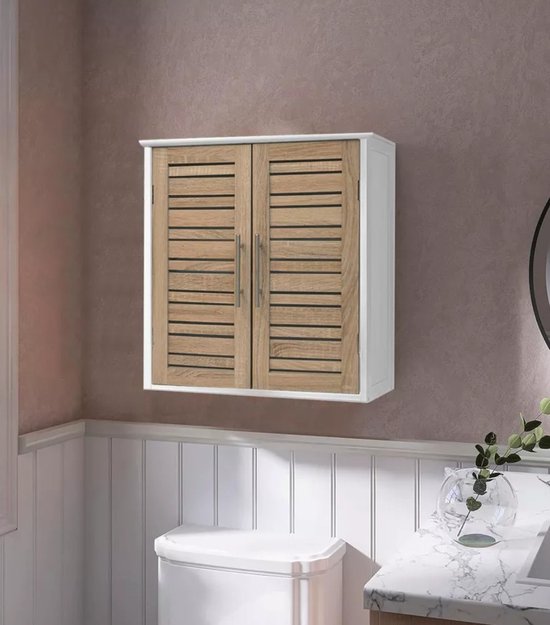 4goodz Wandkast Badkamer MDF Stockholm 52x22x55cm - wit/bruin