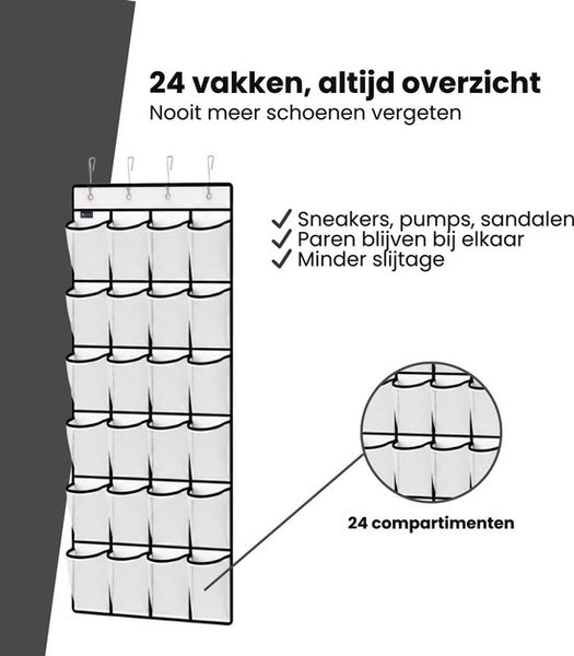 Schoenenkast Hangend - Schoenenzak 24 vakken - Opbergen van Schoenen aan Deur - Schoenenzak Wit - Oplossing voor rondslingerende schoenen - Hoogwaardige Schoenenkast