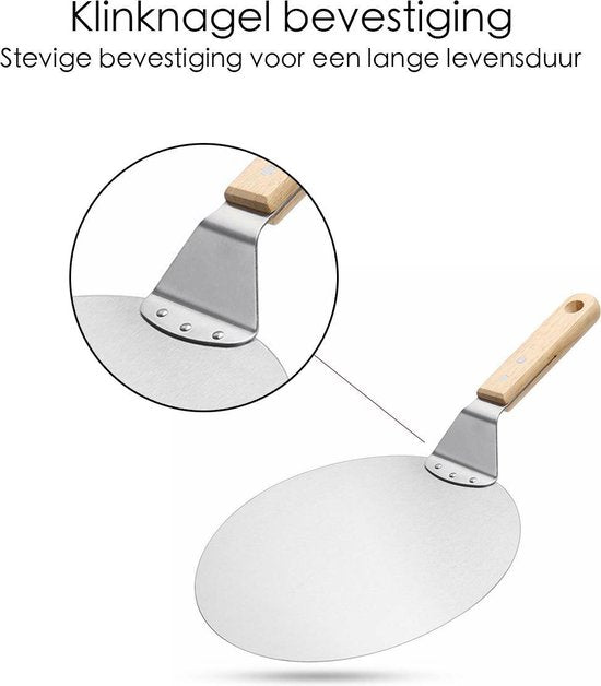 Pizzaschep - Pizzaschep RVS Rond voor BBQ of Oven - Houten Handvat 30cm Pizzaschep - Pizzaspatel - Taartschep -Spatel - Cadeau voor Pizzaliefhebber -