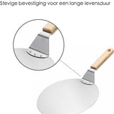 Pizzaschep - Pizzaschep RVS Rond voor BBQ of Oven - Houten Handvat 30cm Pizzaschep - Pizzaspatel - Taartschep -Spatel - Cadeau voor Pizzaliefhebber -