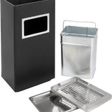 Asbak Voor Buiten - Zwart met RVS - 31 cm x 25 cm x 61 cm - Vloerasbak - Buitenasbak Groot - Rookpaal - Asbakken - Staande Asbak met RVS Afvalbak -