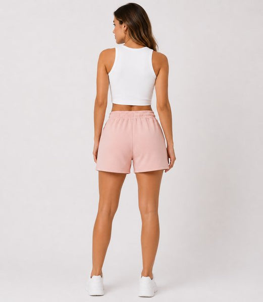 SparkNine Pulse short dames - met trekkoord & zijzakken - zachte sportbroek - L - roze - elastische taille - ademend & comfortabel