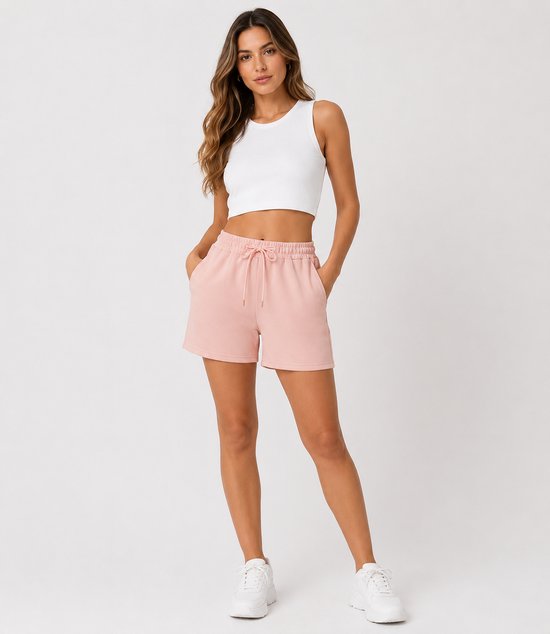 SparkNine Pulse short dames - met trekkoord & zijzakken - zachte sportbroek - L - roze - elastische taille - ademend & comfortabel