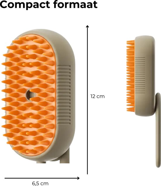 NOVIFY® Luxe Kattenborstel - Hondenborstel - Kattenkam met Massagefunctie - met Stoom - Kortharig - Langharig - Kaki
