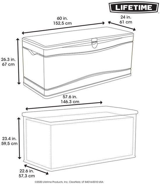 Lifetime® Kunststof Kussenbox 495L - tuinkist 61x152x67cm - Lichtgrijs