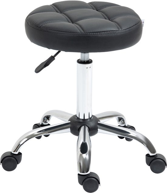 Ergonomische Rolkruk Kunstleer - Werkkruk in Hoogte Verstelbaar 51-67 cm - Zwart