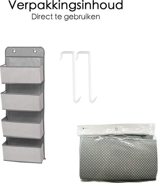 Deur organiser - 4 Ruime Vakken - Hangende opberger - Katoen - Grijs - Deurzak