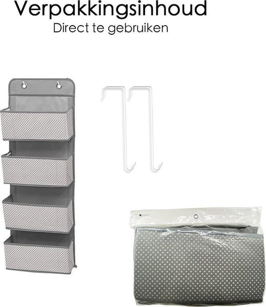Deur organiser - 4 Ruime Vakken - Hangende opberger - Katoen - Grijs - Deurzak
