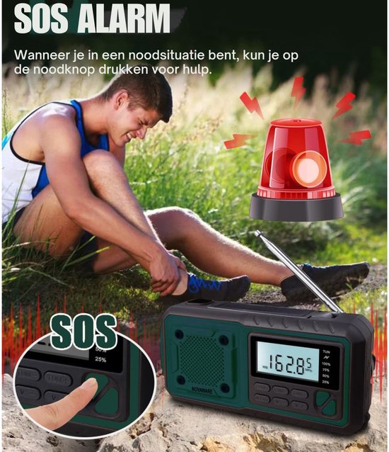 Draagbare NoodRadio Solar Opwindbaar - Powerbank Zonneenergie met - Noodpakket - Draagbare Radio