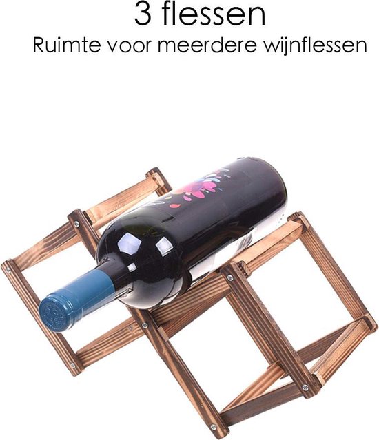 Wijnrek - Wijnflesrek - Wijnfleshouder - Hout - Geschikt voor 3 flessen
