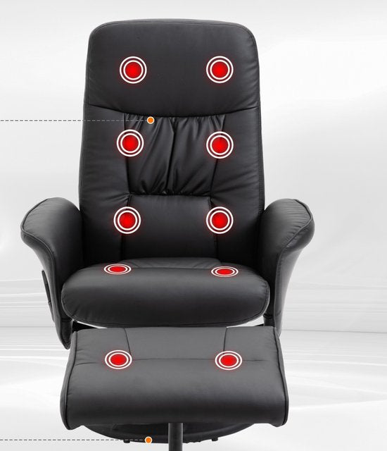 Relaxfauteuil met Massagestoel met voetenbank Kunstleer - Zwart