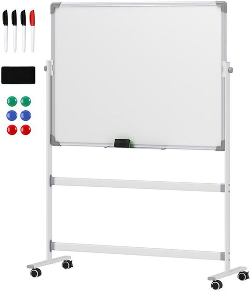 Magnetisch Whiteboard, 120 x 90 cm Kantelbaar en verrijdbaar - Met Markers en Wisser