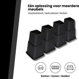 Meubelverhoger Set - Verstelbare Poten - 8 stuks - Zwart - 3 verschillende hoogtes: 10 cm, 15 cm of 22,5 cm