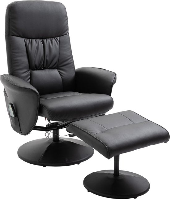 Relaxfauteuil met Massagestoel met voetenbank Kunstleer - Zwart