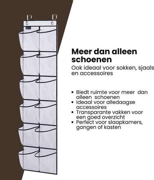 Schoenenkast Hangend - Schoenenzak 12 vakken - Opbergen van Schoenen aan Deur - Schoenenzak Wit - Oplossing voor rondslingerende schoenen - Hoogwaardige Schoenenkast