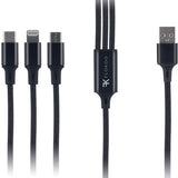 FLOKOO 3-in-1 USB Kabel – 1 meter – Snelladen & Dataoverdracht – USB naar USB-C - Micro-USB - Lightning – Nylon Gevlochten – Zwart - Oplaadkabel Telefoon