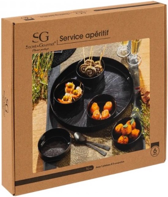 Tapas-set Astra - Glazen Serveerschaal 6-delig - 34x5 cm - Zwart