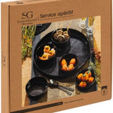 Tapas-set Astra - Glazen Serveerschaal 6-delig - 34x5 cm - Zwart