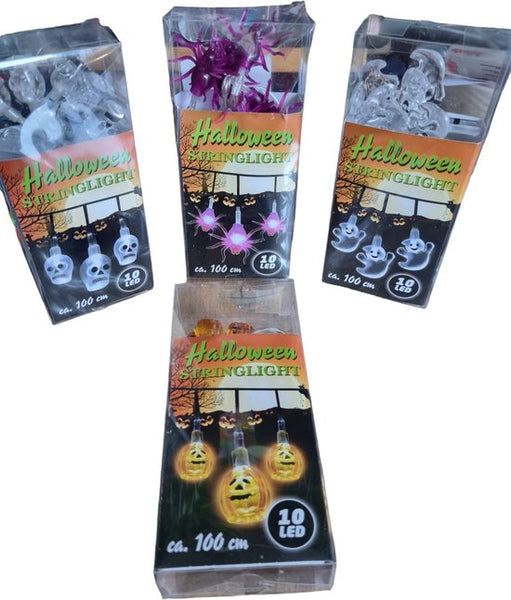 Sasemy - Halloween set - Lichtsnoer - Lampjes - LED Slinger - 4 stuks -Spook - Spin - Pompoen - Doodskop 100 cm - 10 Ledlapjes per slinger -Halloween versiering - Griezelen - Plus gratis spookje