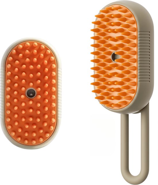 NOVIFY® Luxe Kattenborstel - Hondenborstel - Kattenkam met Massagefunctie - met Stoom - Kortharig - Langharig - Kaki